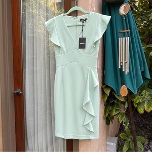 DKNY V-Neck Ruffle Cap Sleeve Sheath Dress